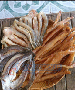 khô cá lóc phi lê sợi và khô cá lóc miếng phơi tre